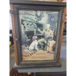 Remington Firearms Wood Wall Cabinet Vintage Hunting Scene Tin Door Storage Box